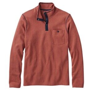 LL Bean Bold Coast Pullover Mens Large Slightly Fitted Red Micro Stripe T Snap